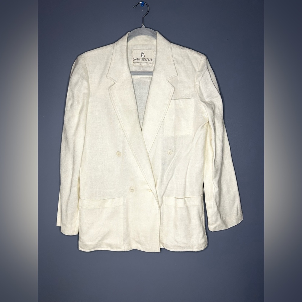 Barry Bricken Off White / Cream 100% Linen Blazer Womens L 12-14 Double Breasted